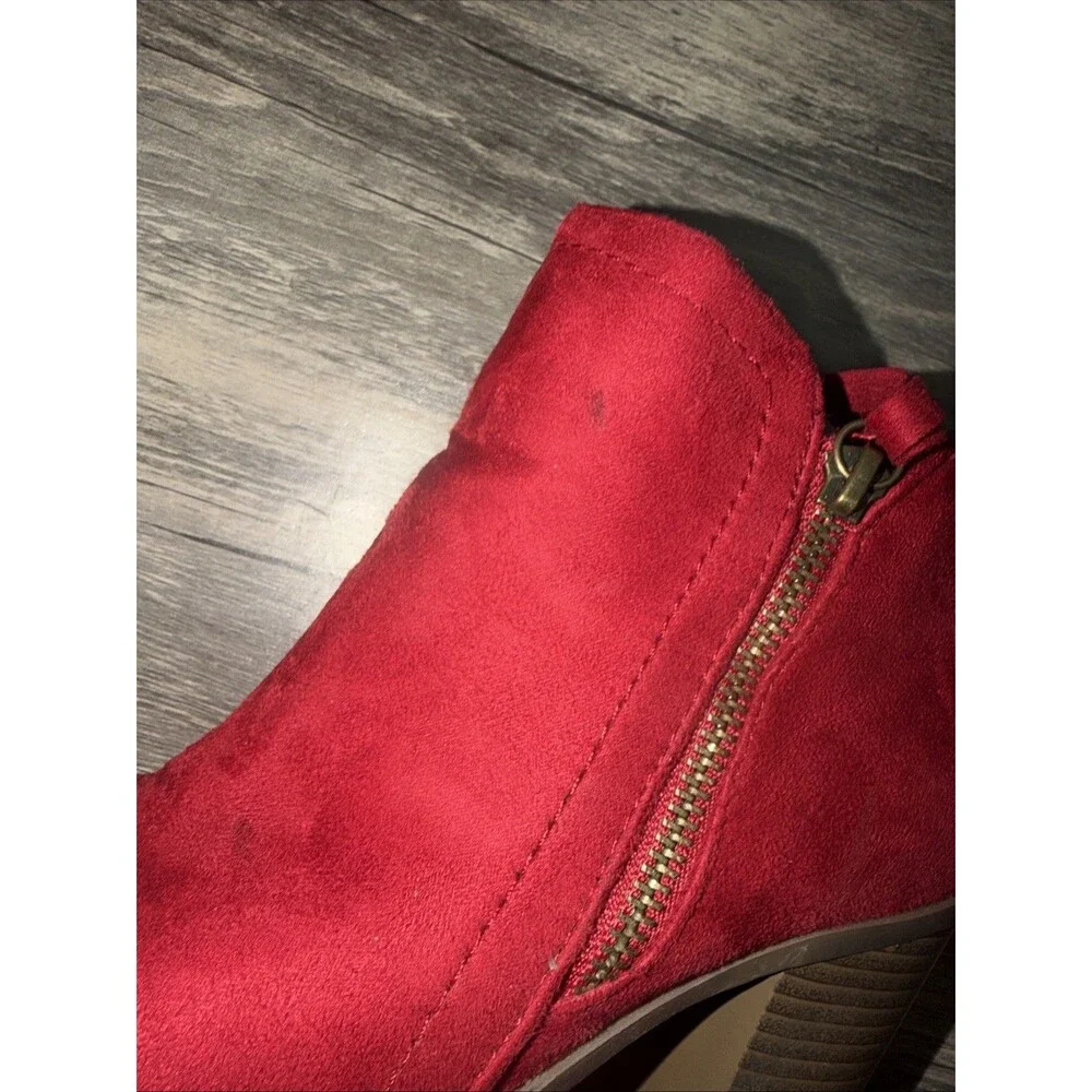 TRENDSUP Women's Fashion Side Zipper Booties Red 6.5 Suede - Picture 3 of 10